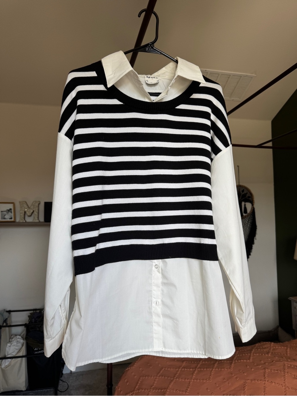 ARULA Black & White Layered Button-Down Sweater Top